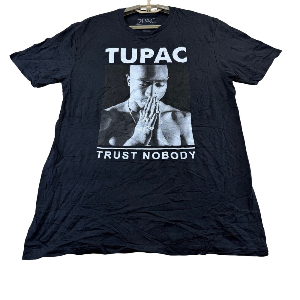 2Pac T-Shirt Mens Medium Black Trust Nobody Graphic Hip Hop Cotton Rap Tee